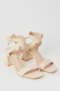 Faith: Eleanor Covered Buckle High Block Heeled Sandals