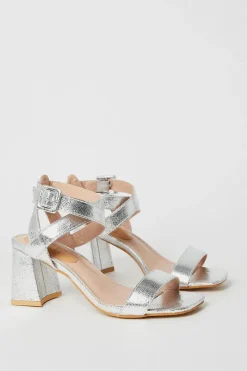 Faith: Emilie Covered Buckle High Block Heeled Sandals