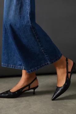 Faith: Eyelet Detail Kitten Heel Slingback Court Shoes