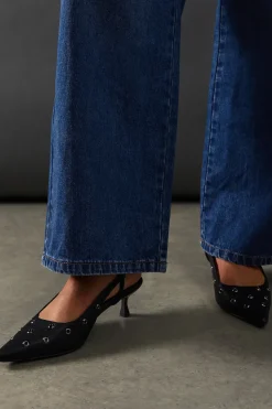 Faith: Eyelet Detail Kitten Heel Slingback Court Shoes