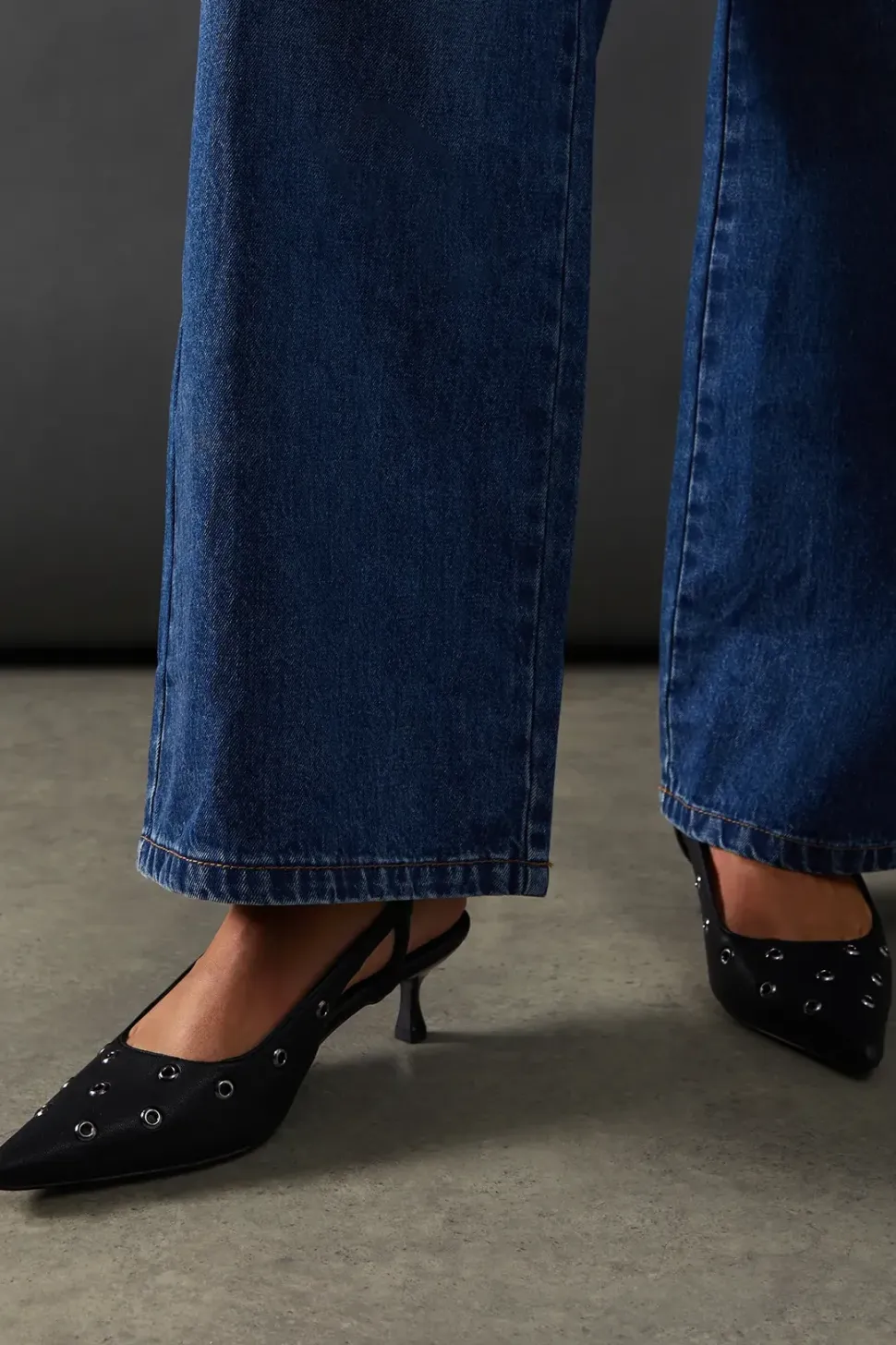 Faith: Eyelet Detail Kitten Heel Slingback Court Shoes