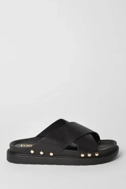 Faith: Hunter Cross Strap Studded Footbed Slider Sandals