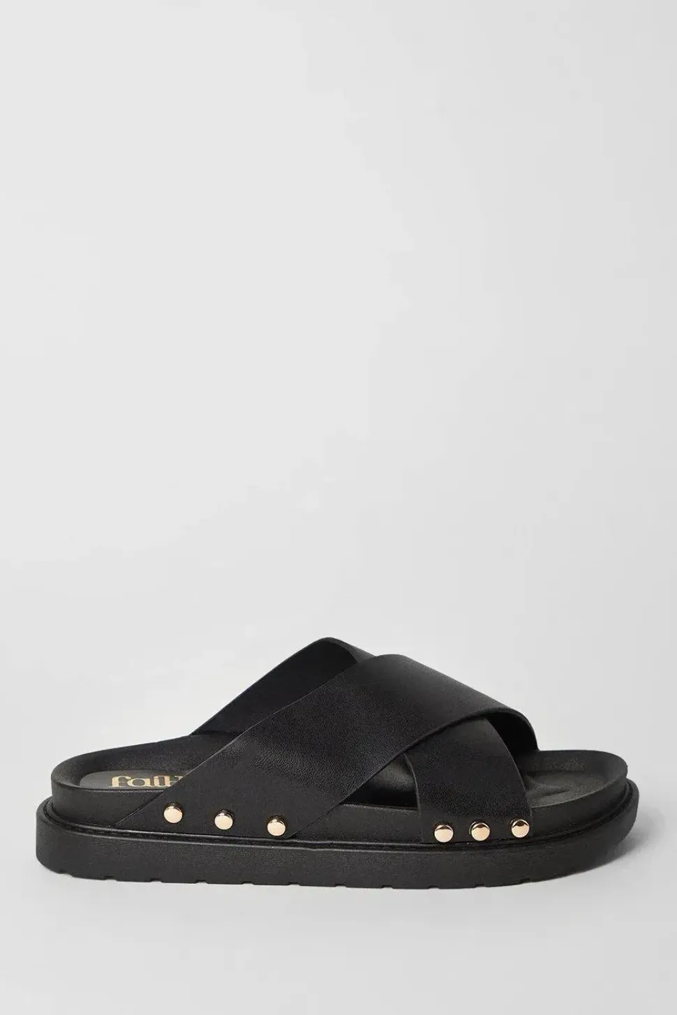 Faith: Hunter Cross Strap Studded Footbed Slider Sandals
