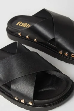 Faith: Hunter Cross Strap Studded Footbed Slider Sandals