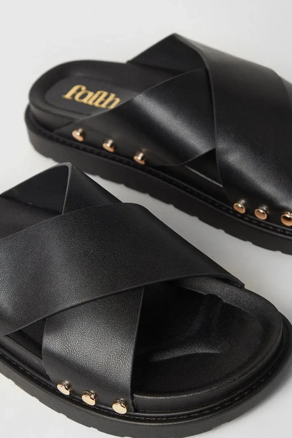 Faith: Hunter Cross Strap Studded Footbed Slider Sandals