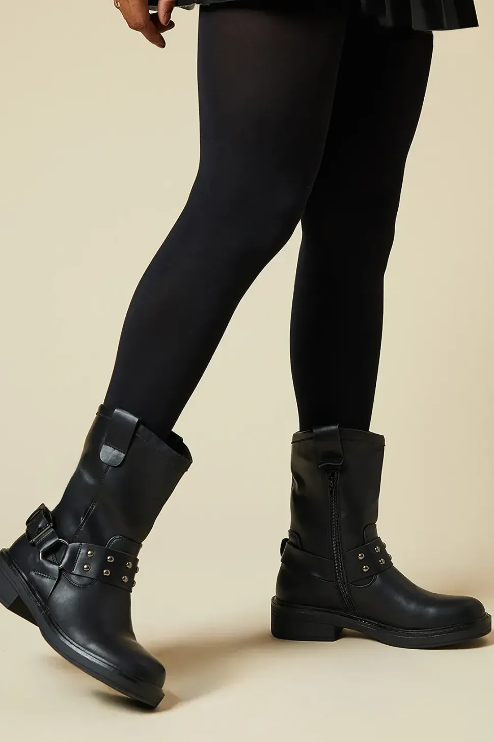 Faith: Jade Calf Buckle Detail Biker Boot