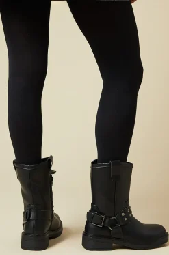 Faith: Jade Calf Buckle Detail Biker Boot