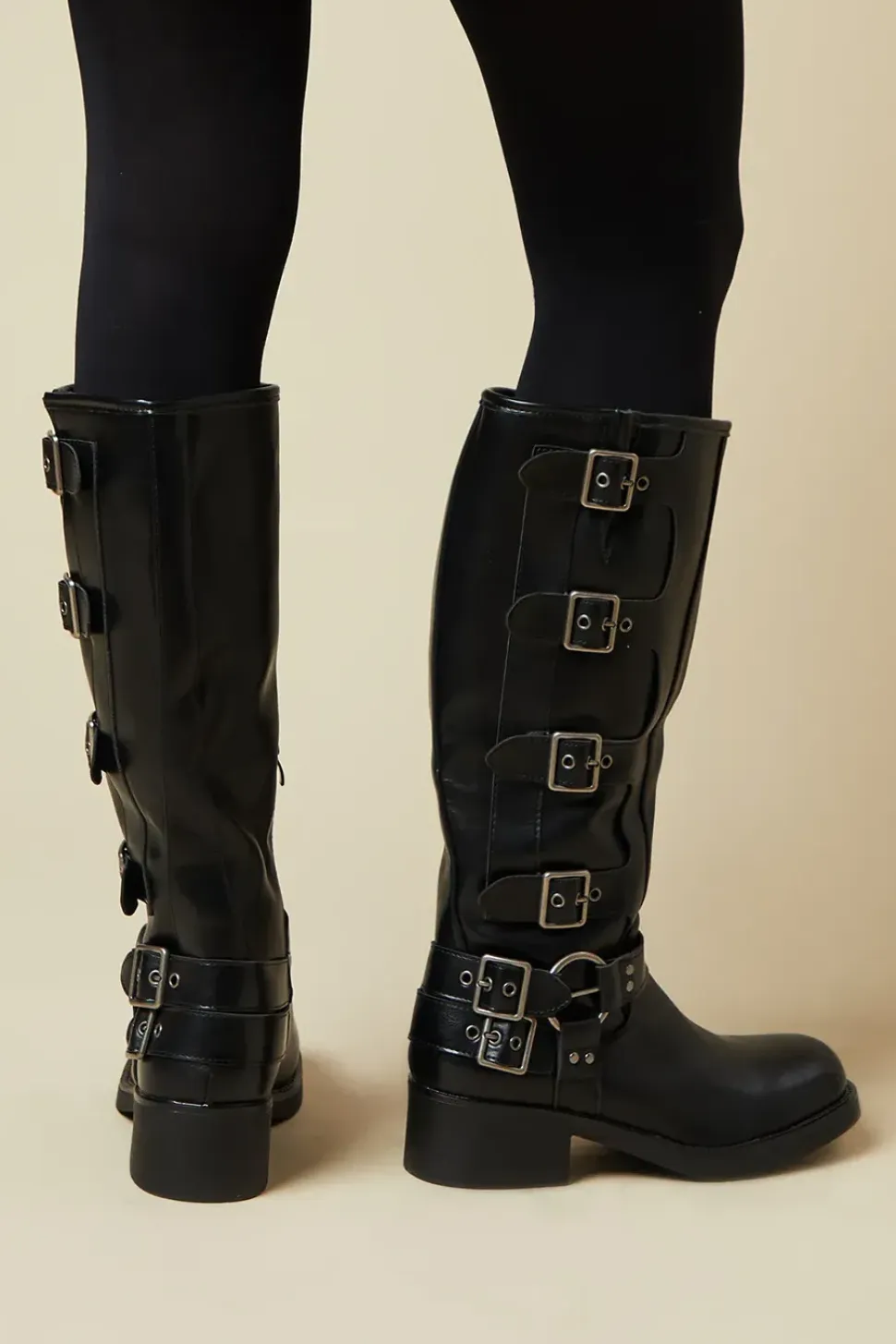 Faith: Jimena Multi Buckle Knee High Biker Boot