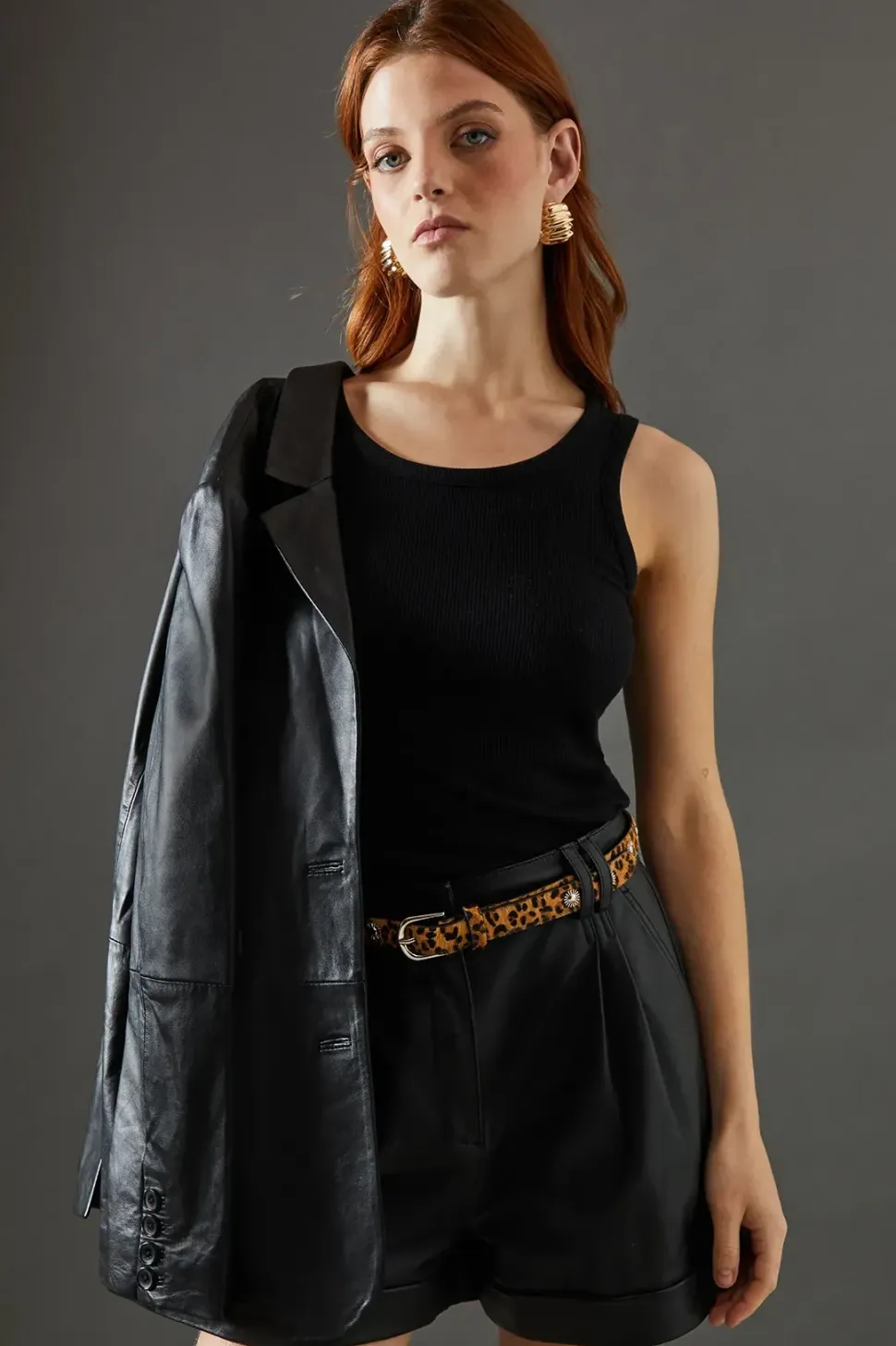 Faith: Leather Leopard Print Stud Belt