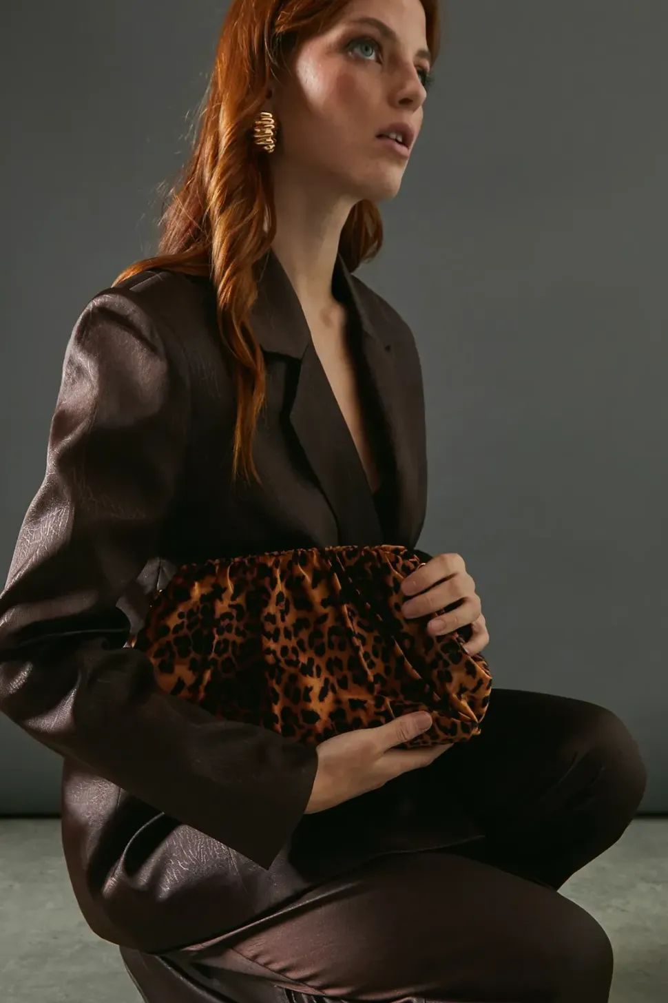 Faith: Leopard Velvet Ruched Clutch Bag