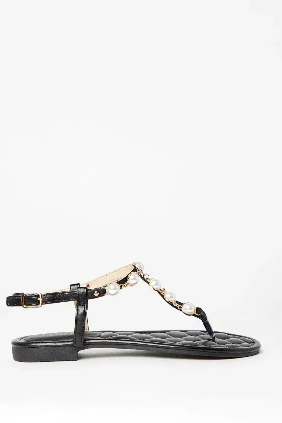 Faith: Maple Pearl Effect T Bar Flat Sandals
