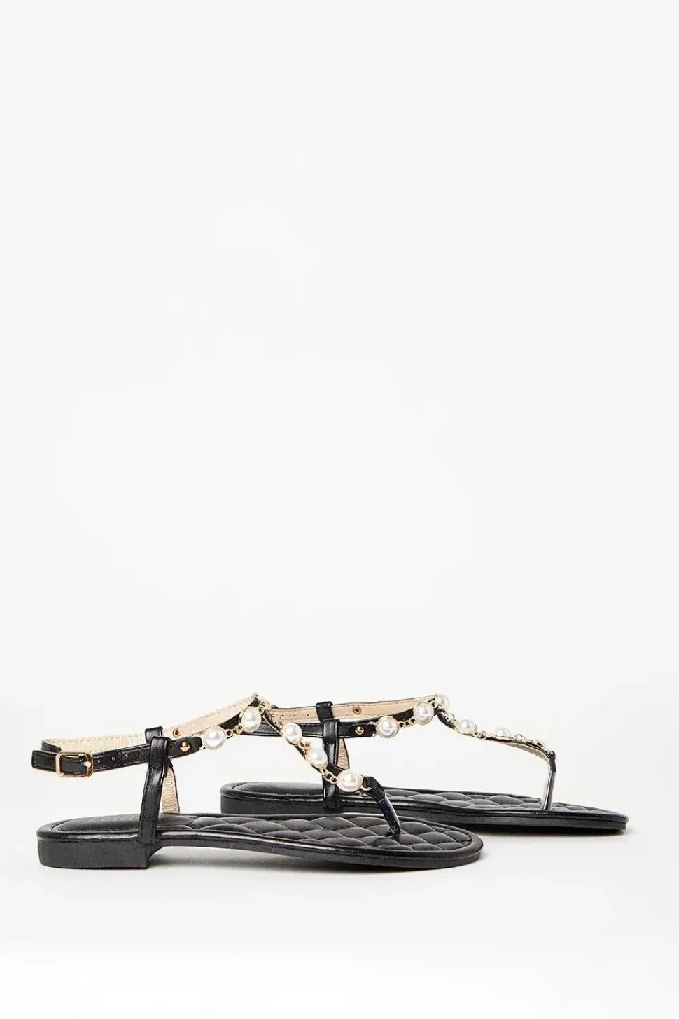 Faith: Maple Pearl Effect T Bar Flat Sandals