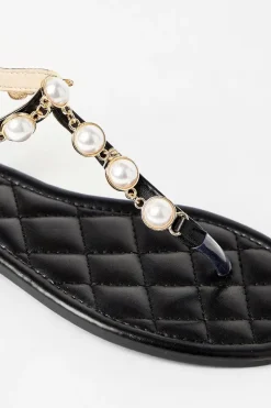 Faith: Maple Pearl Effect T Bar Flat Sandals