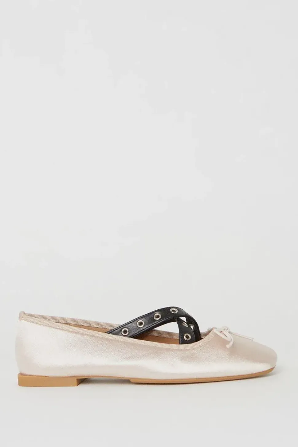 Faith: Mia Satin Square Toe Ballerinas With Studded Straps