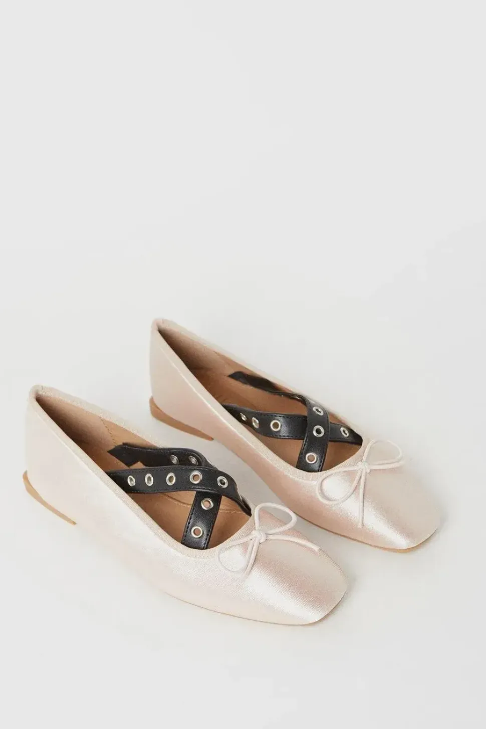 Faith: Mia Satin Square Toe Ballerinas With Studded Straps
