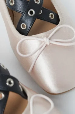 Faith: Mia Satin Square Toe Ballerinas With Studded Straps