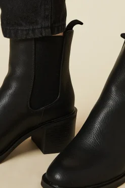 Faith: Mila Faux Leather Medium Heel Chelsea Boots
