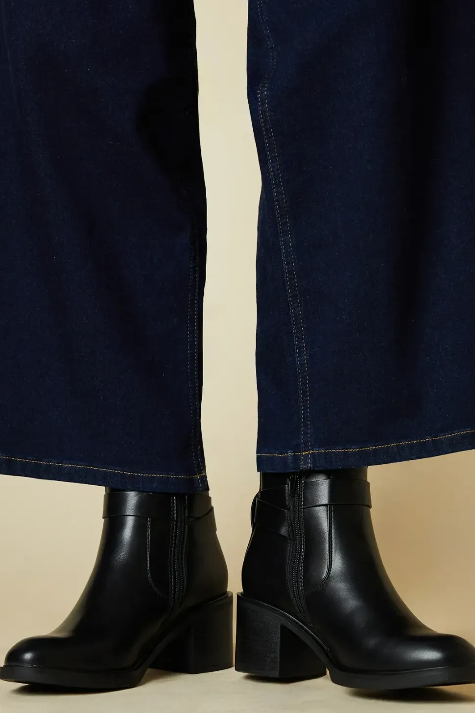 Faith: Milan Buckle Detail Medium Block Heel Ankle Boots