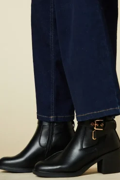 Faith: Milan Buckle Detail Medium Block Heel Ankle Boots