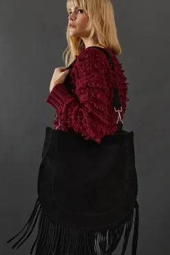 Faith: Suede Whipstitch Detail Slouch Bag
