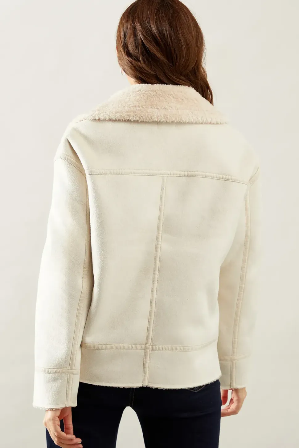 Faux Fur Bonded Lined Biker Jacket