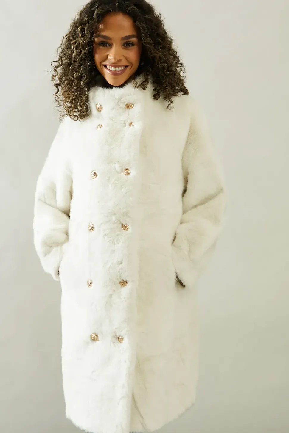 Faux Fur Double breasted Coat