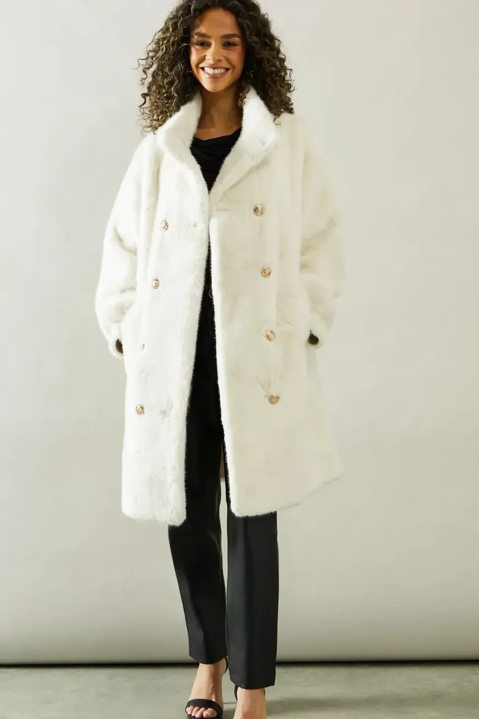 Faux Fur Double breasted Coat