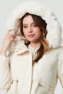 Faux Fur Hooded Tie Waist Puffer Jacket