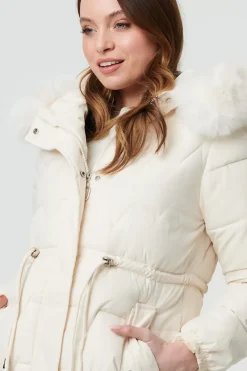Faux Fur Hooded Tie Waist Puffer Jacket