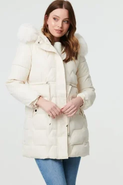 Faux Fur Hooded Tie Waist Puffer Jacket