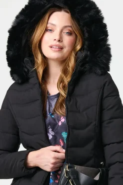 Faux Fur Hooded Zip-Up Puffer Jacket