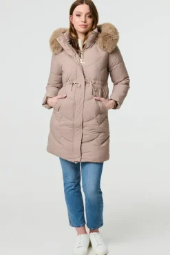 Faux Fur Hood Longline Puffer Jacket