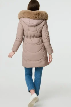 Faux Fur Hood Longline Puffer Jacket