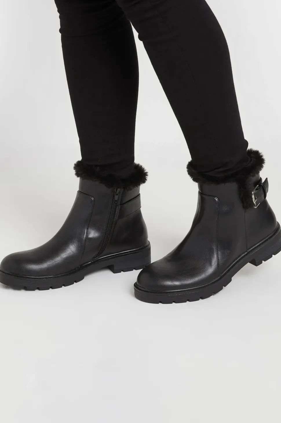 Faux Fur Lined Biker Boots In Standard Fit
