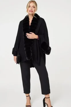Faux Fur Longline Hanky Hem Poncho