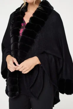 Faux Fur Longline Hanky Hem Poncho