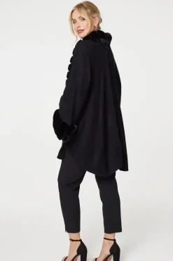 Faux Fur Longline Hanky Hem Poncho