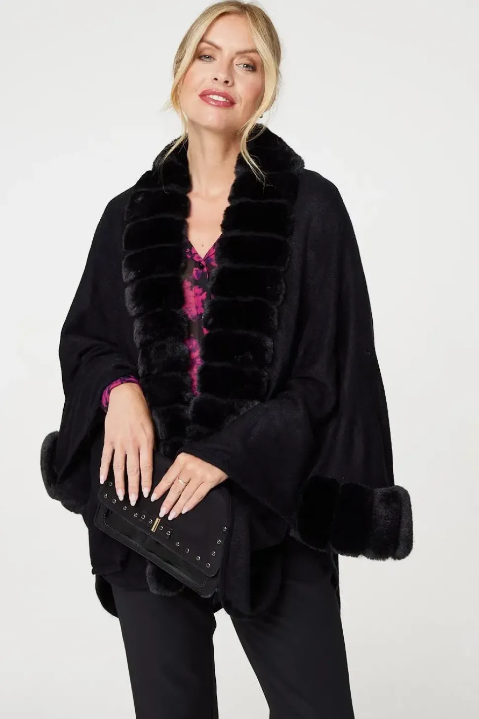 Faux Fur Longline Hanky Hem Poncho