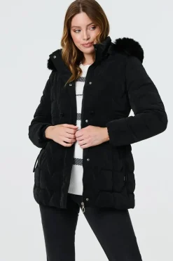 Faux Fur Padded Zip-Up Hooded Jacket