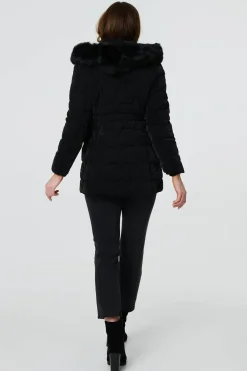 Faux Fur Padded Zip-Up Hooded Jacket