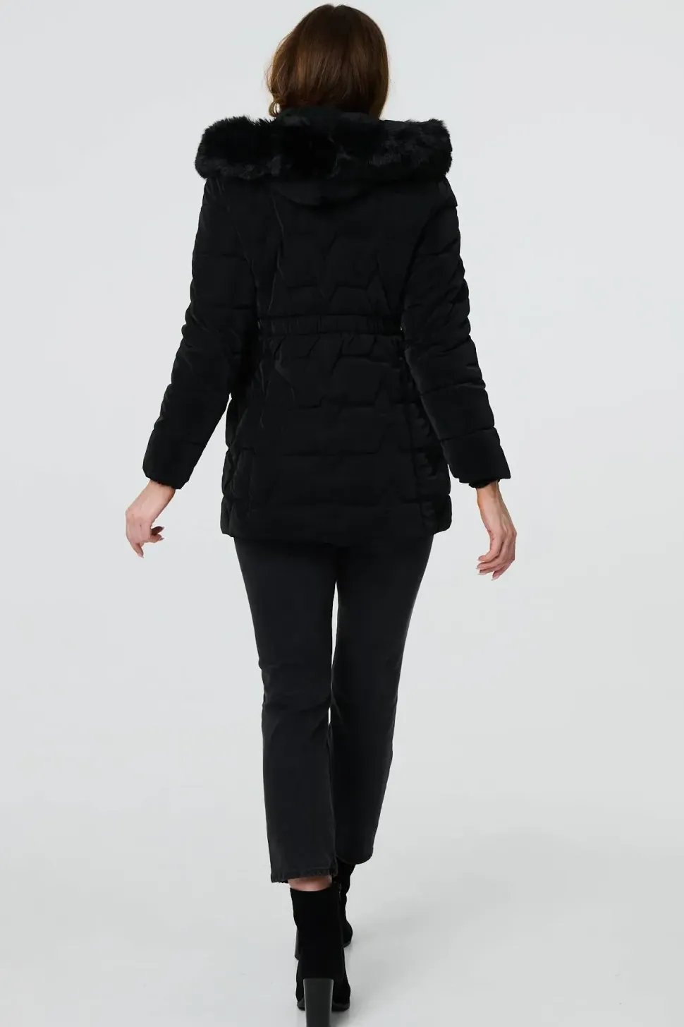 Faux Fur Padded Zip-Up Hooded Jacket