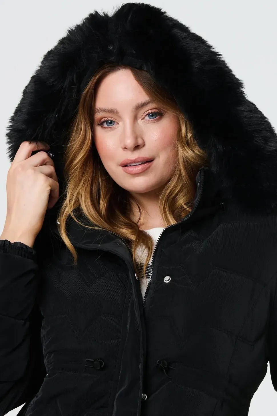 Faux Fur Padded Zip-Up Hooded Jacket