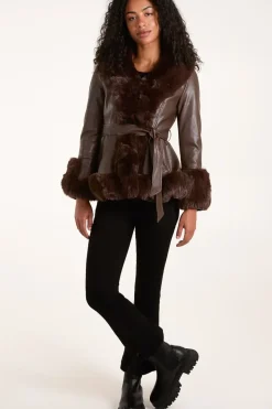 Faux Fur PU Coat With Belt