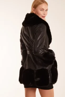 Faux Fur PU Coat With Zip