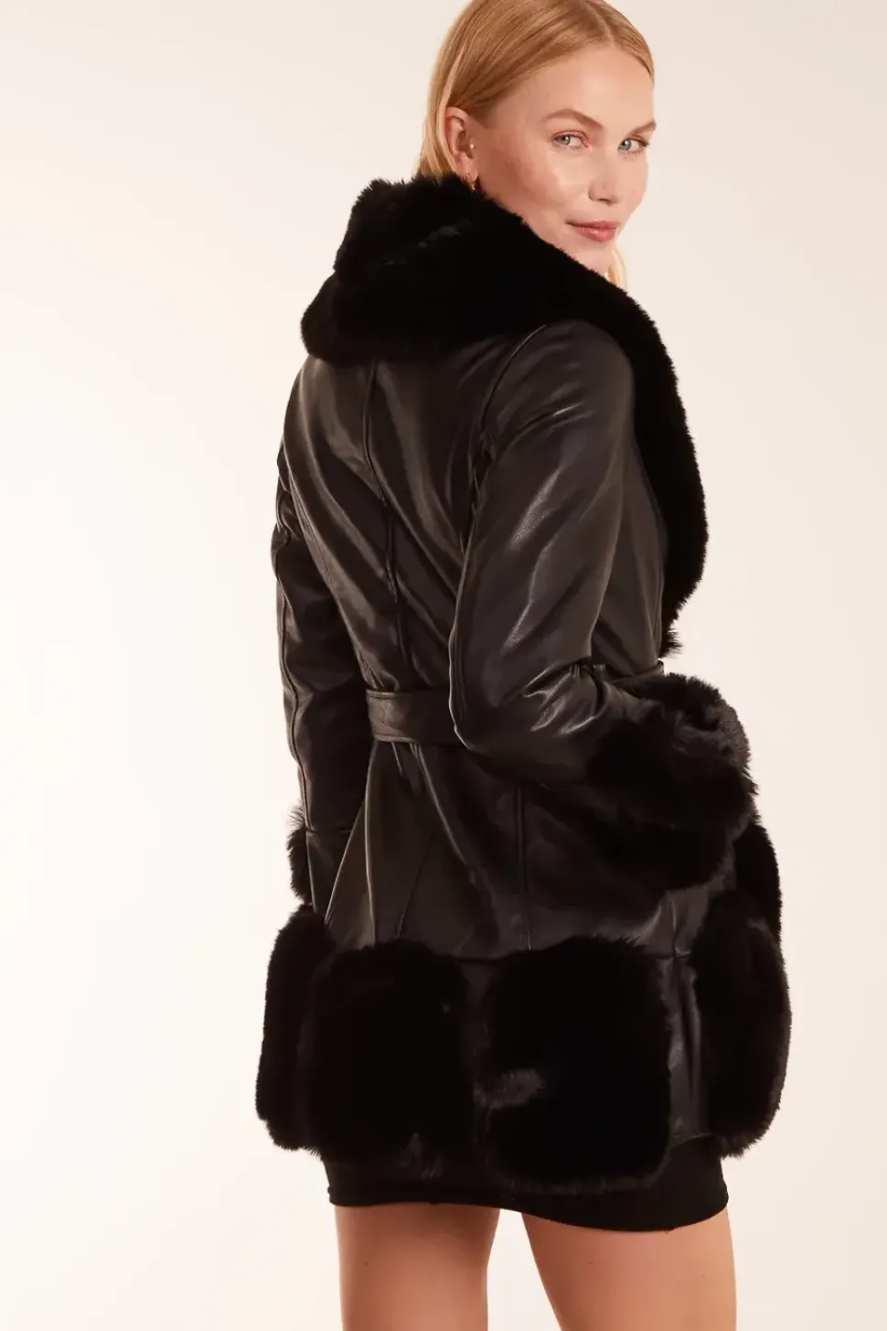 Faux Fur PU Coat With Zip