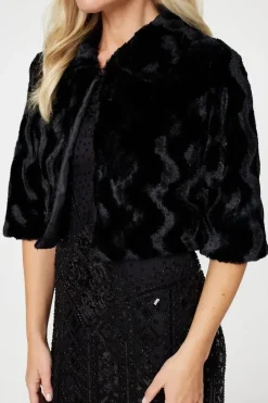 Faux Fur 1/2 Sleeve Cropped Jacket