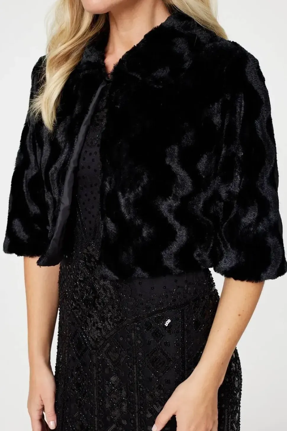 Faux Fur 1/2 Sleeve Cropped Jacket