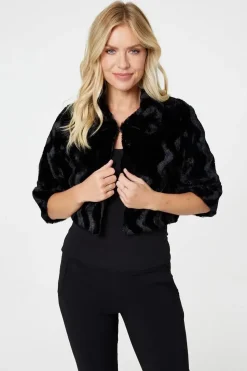 Faux Fur 1/2 Sleeve Cropped Jacket