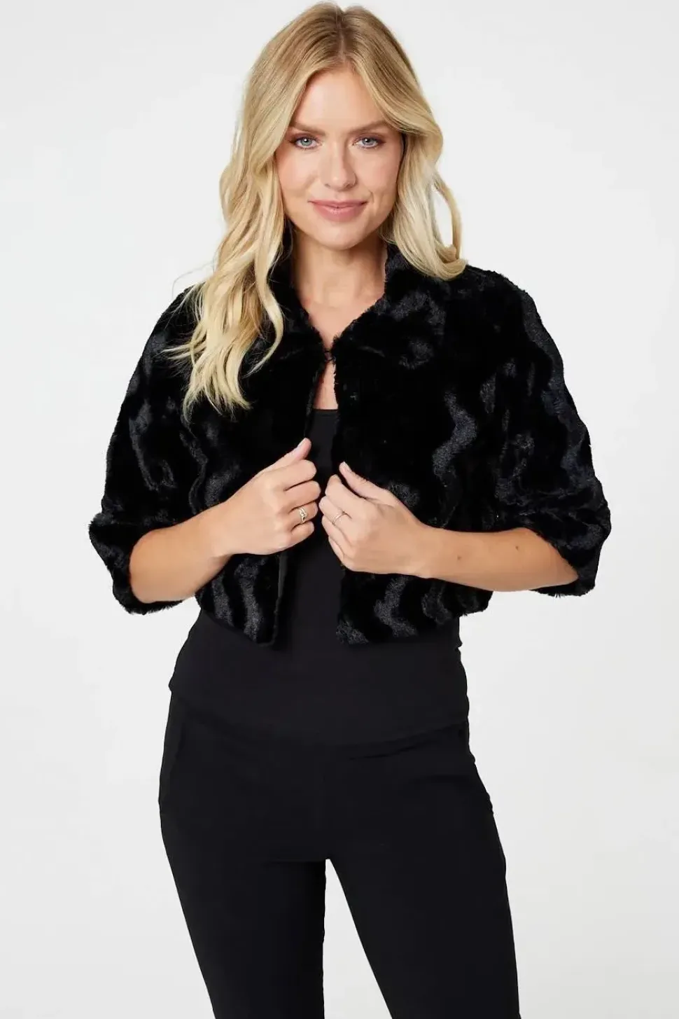 Faux Fur 1/2 Sleeve Cropped Jacket