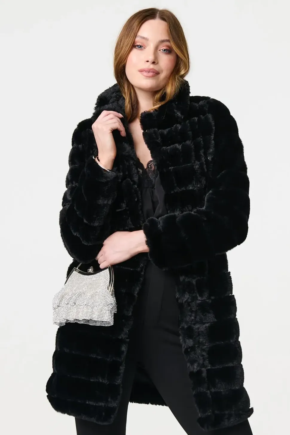 Faux Fur Thigh Length Coat